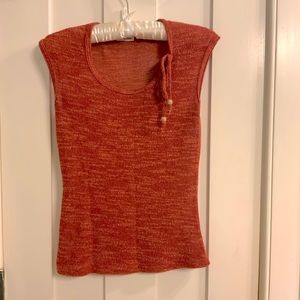 Charlotte Russe Red Gold Knit Top XS Sleeveless Boho Tassels Wooden Beads